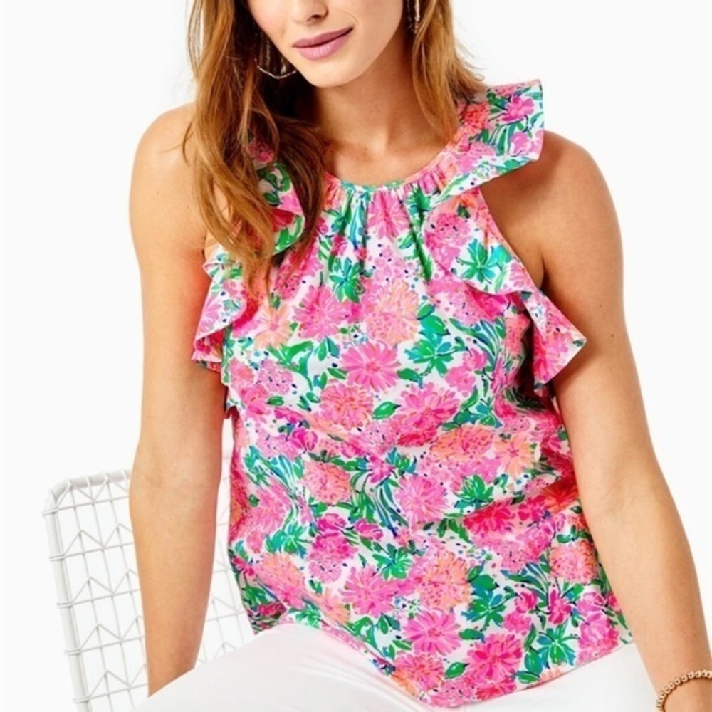 Lilly Pulitzer Pink and Green Floral Blouse
